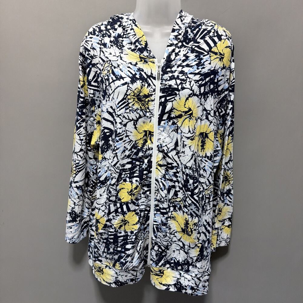 Palm Harbour Plus 1X Hooded Floral Rhinestones Full Zip Long Sleeve Spring